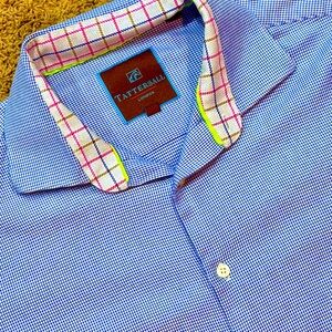Tattersall London Long Sleeve Blue Plaid Button Up Shirt Size Large - 17 34/35